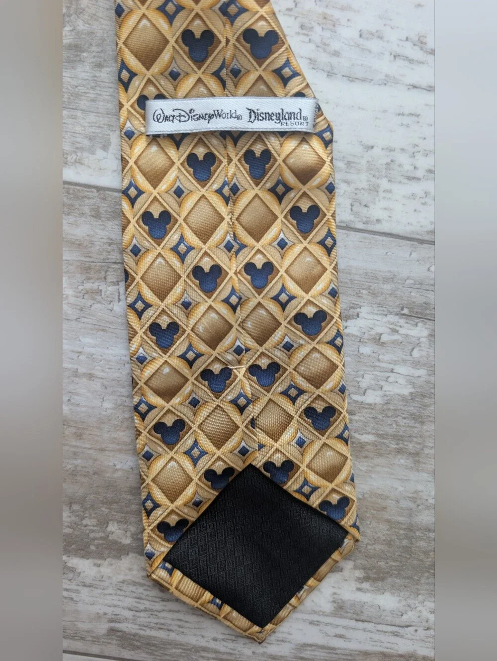 Walt Disney World Disneyland Resort Gold & Navy Patterned Men's Silk Tie